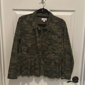 Adorable  Green Camo Utility Jacket with Peplum Waist by Mudpie